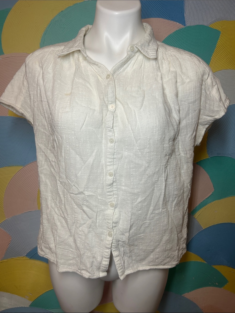 Universal Threads Women's White Button-Front Short Sleeve Shirt sz L